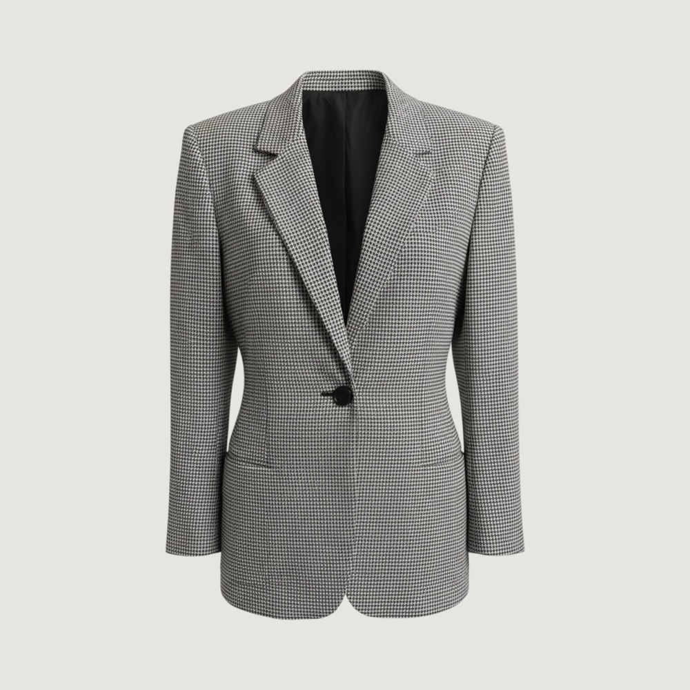 Larry Levine Vintage Houndstooth Blazer Black White Single Button Jacket Size 12